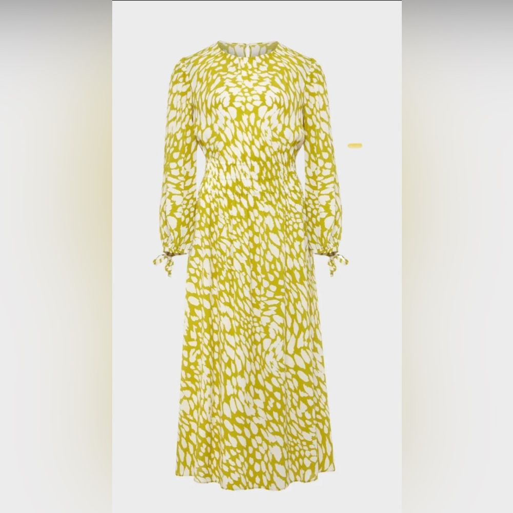 Hobbs London Meredith Yellow Green White Patterned Dress Size 4 Coquette Girl